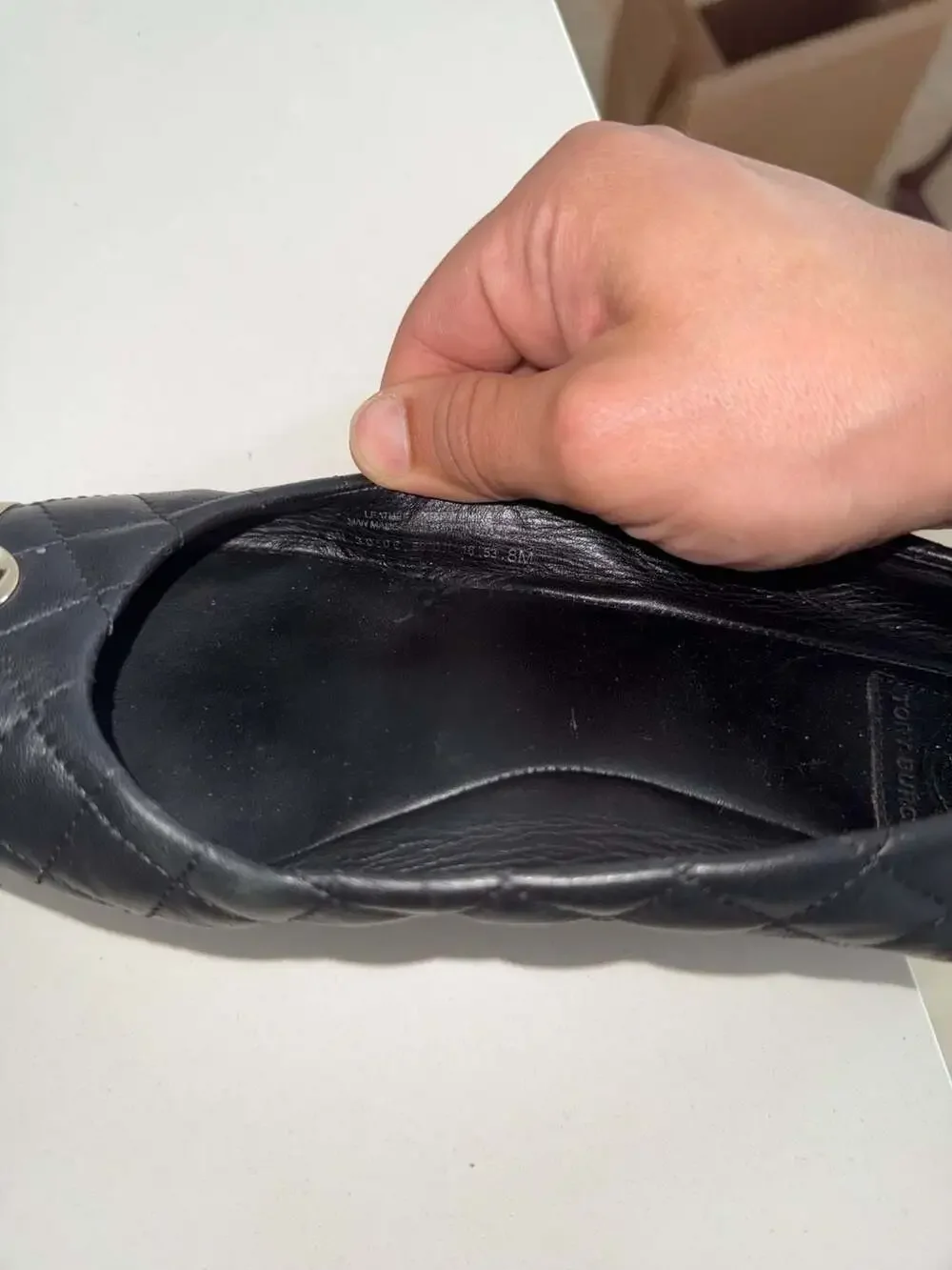 Tory Burch Black Quilted Leather Metal Toe Cap Ballet Flats Size 8M
